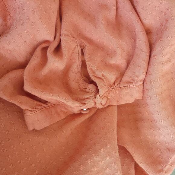 Torrid Coral Dobby Peasant Blouse Popover Rayon Tie Neck 2 - Picture 7 of 11